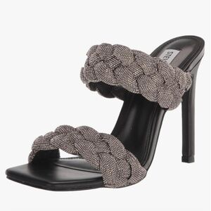 Steve Madden Kenley Women's Braided Black Rhinestone Heeled Sandals Sz 8